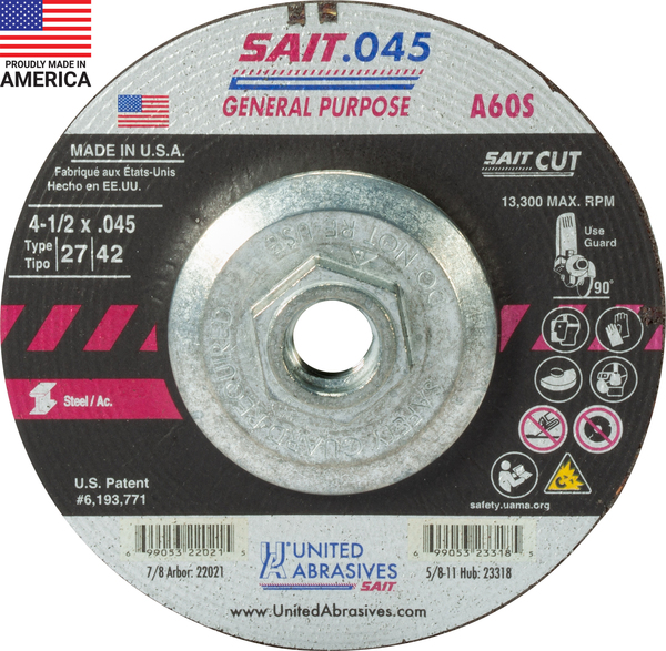 SAIT23318 4 1/2" X .045 X 5/8-11 A60S CUT OFF WHEEL