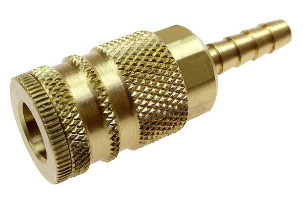 COI153 1/4" BODY X 1/4" BARB BRASS INDUSTRIAL HOSE COUPLER