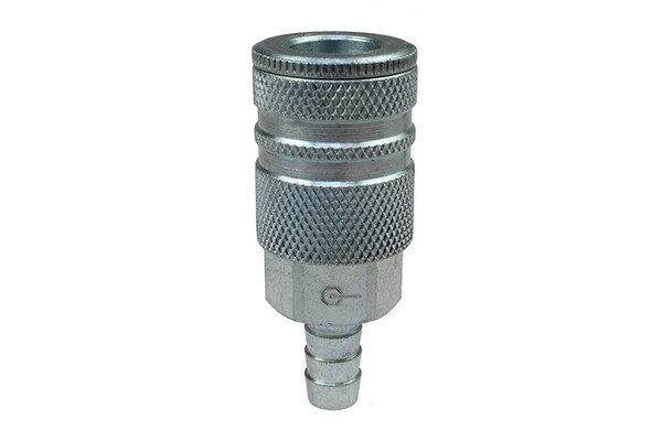 COI588 3/8" BODY X 1/2" BARB STEEL PLATED INDUSTRIAL HOSE COUPLER