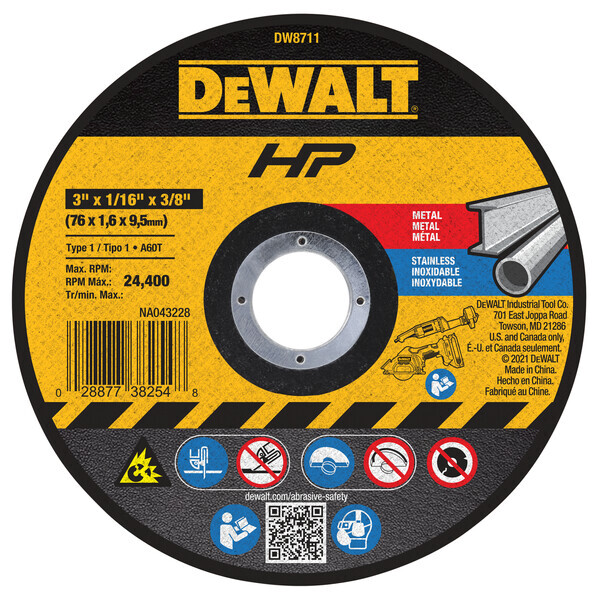 DEWDW8711 3" X 1/16" X 3/8" T1 A60T CUTTING WHEEL