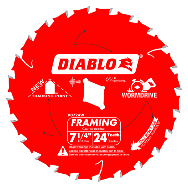 DIABLO-D0724W 7 1/4" X 24 TOOTH WORMDRIVE FRAMING SAW BLADE