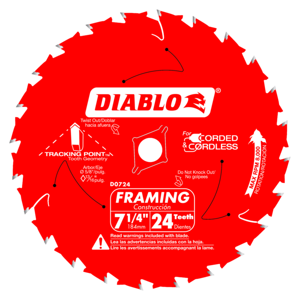 DIABLO-D0724X 7 1/4"  X 24TH CARBIDE TIPPED BLADE D0724X