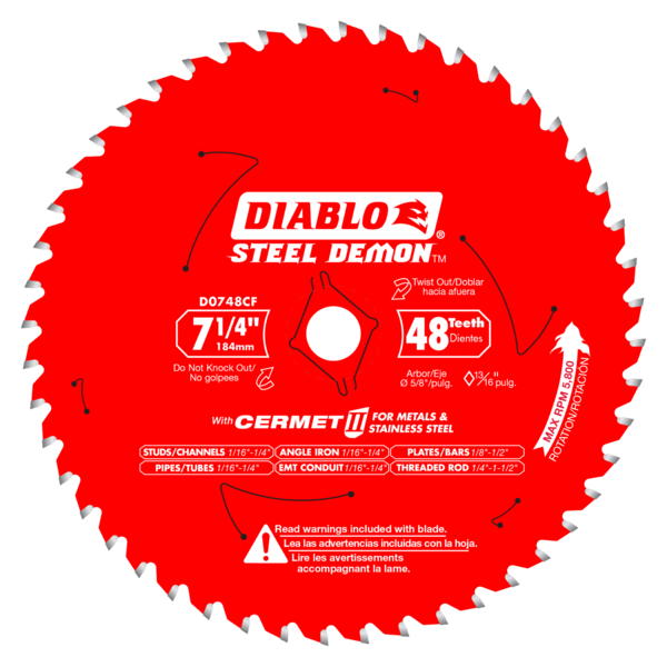 DIABLO-D0748CFA 7 1/4" X 48 TOOTH STEEL DEMON CERMET II SAW BLADE