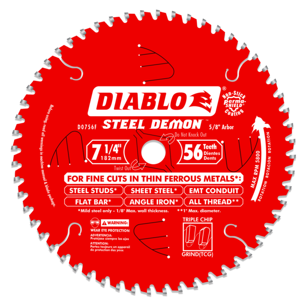 DIABLO-D0756F 7 1/4" X 56 TOOTH STEEL DEMON CARBIDE-TIPPED SAW BLADE