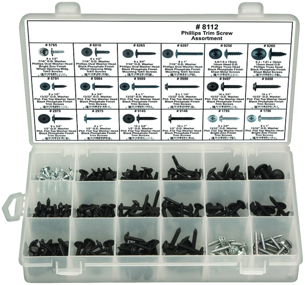 DIS8112 225PC PHILLIPS TRIM SCREW 18 PART ASSORTMENT