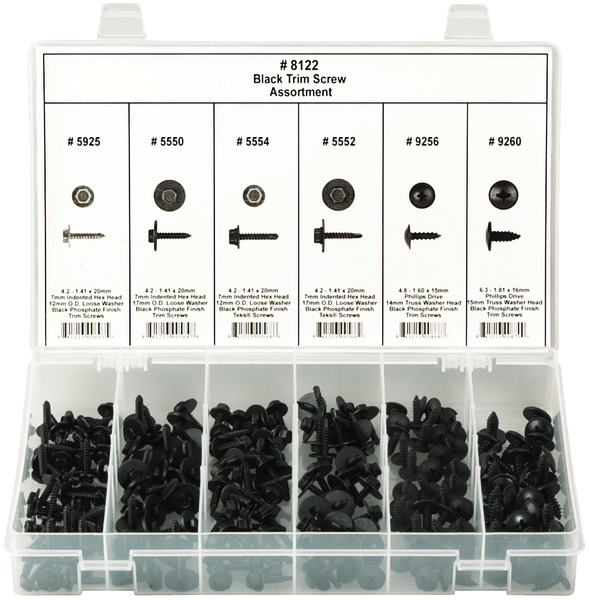 DIS8122 210PC BLACK TRIM SCREW 6 PART ASSORTMENT