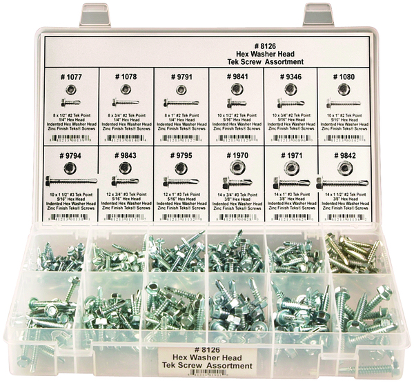 DIS8126 295PC HEX WASHER HEAD TEK SCREW 12 PART ASSORTMENT