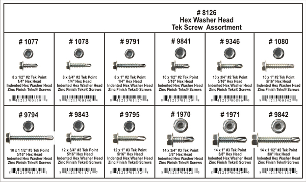 DIS8126 295PC HEX WASHER HEAD TEK SCREW 12 PART ASSORTMENT