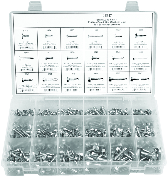 DIS8127 425PC PHILLIPS & HEX WASHER HEAD TEK SCREW 18 PART ASSORTMENT