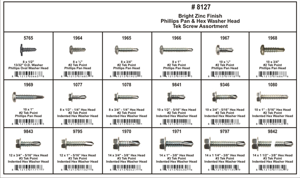 DIS8127 425PC PHILLIPS & HEX WASHER HEAD TEK SCREW 18 PART ASSORTMENT