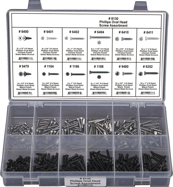 DIS8130 380PC PHILLIPS OVAL HEAD SCREW 12 PART ASSORTMENT