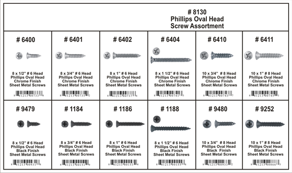 DIS8130 380PC PHILLIPS OVAL HEAD SCREW 12 PART ASSORTMENT