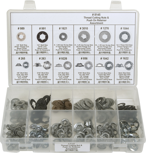 DIS8145 245PC THREAD CUTTING & RETAINING NUT 12 PART ASSORTMENT