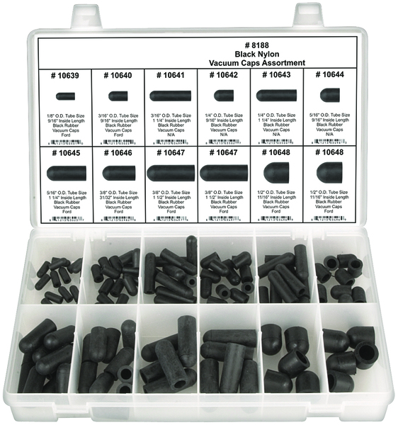 DIS8188 115PC BLACK RUBBER VACUUM CAP 12 PART ASSORTMENT