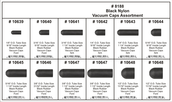 DIS8188 115PC BLACK RUBBER VACUUM CAP 12 PART ASSORTMENT