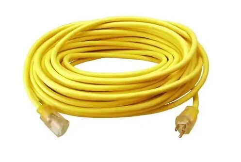 EXT123025 12/3 25' SJTW YELLOW INDOOR/OUTDOOR EXTENSION CORD WITH LIGHTED END