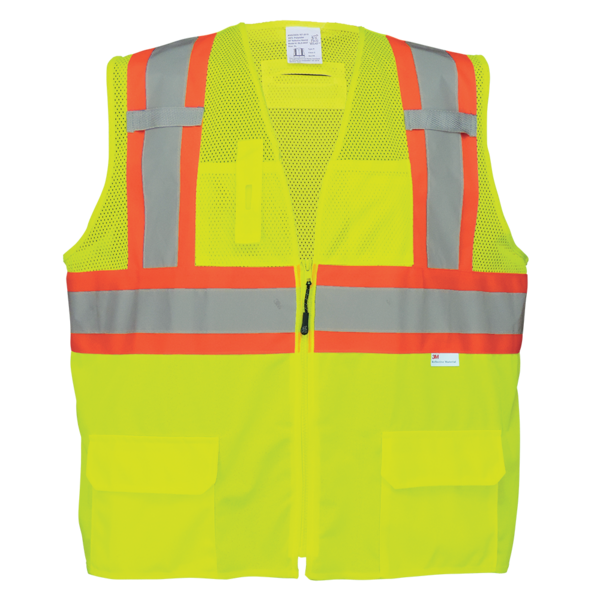 GLO0037-M CLASS 2 SURVEYORS STYLE LIME VEST WITH POCKETS