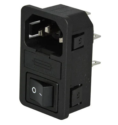 JAM2189521 10 AMP / 250V MALE AC RECEPTACLE WITH SWITCH & FUSE HOLDER FOR 1.50MM PANEL THICKNESS