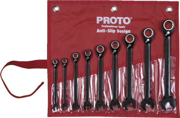 PROJSCV-9S 9PC BLACK CHROME REVERSIBLE RATHCETING COMBINATION WRENCH SET - SPLINE