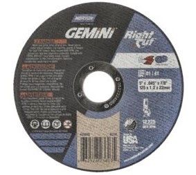 NOR66252823603 5" X .045 X 7/8" GEMINI LONG LIVE TYPE T01/41 A36 CUT OFF WHEEL