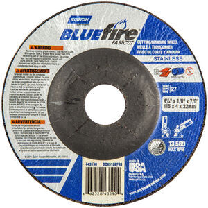 NOR66252843190 BLUEFIRE TYPE 27 4 1/2 X 1/8 X 7/8 CUTTING/NOTCHING/LIGHT GRINDING WHEEL