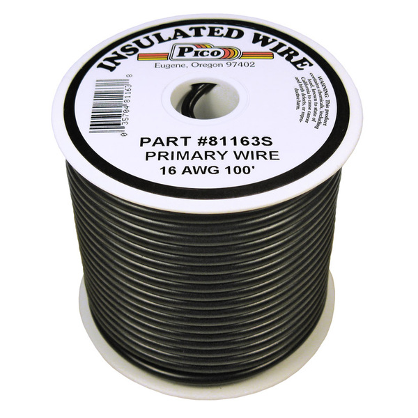 PICO81163S 16 AWG BLACK PRIMARY WIRE 100' ROLL