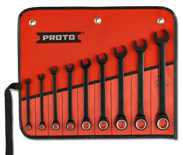 PROJSCR-9S 9PC BLACK CHROME RATCHETING COMBINATION WRENCH SET - SPLINE