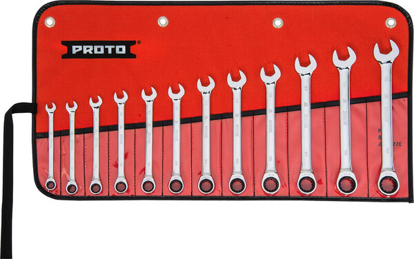 PROJSCRMT-12S 12PC FULL POLISH METRIC NON-REVERSIBLE RATCHETING COMBINATION WRENCH SET - 12 POINT