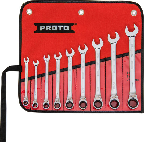 PROJSCVT-9S 9PC FULL POLISH REVERSIBLE RATCHETING COMBINATION WRENCH SET - 12 POINT