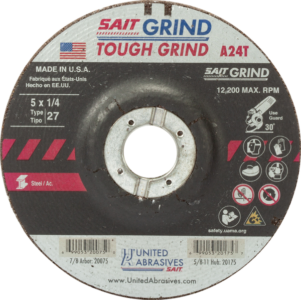 SAIT20075 TYPE 27 5 X 1/4 X 7/8 A24T GRINDING WHEEL