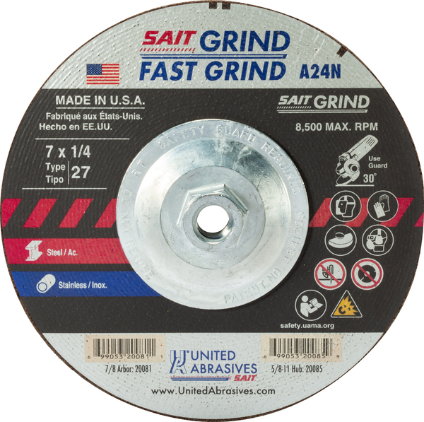 SAIT20160 TYPE 27 4 1/2 X 1/4 X 5/8-11 A24N GRINDING WHEEL