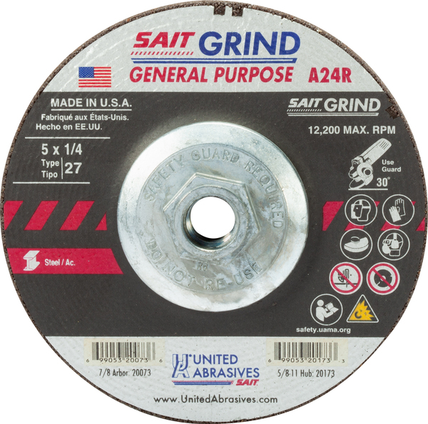 SAIT20096 TYPE 27 9 X 1/4 X 5/8-11 A24R GRINDING WHEEL