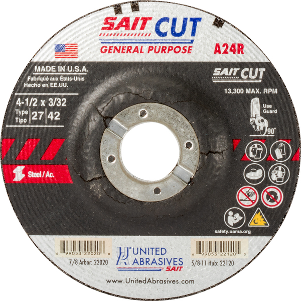 SAIT22020 TYPE 27 4 1/2 X 3/32 X 7/8 A60S SPECIALTY CUTOFF WHEEL