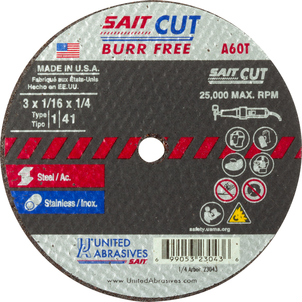 SAIT23005 TYPE 1 2 X 1/16 X 1/4 A60T THIN HIGH-SPEED CUTOFF WHEEL