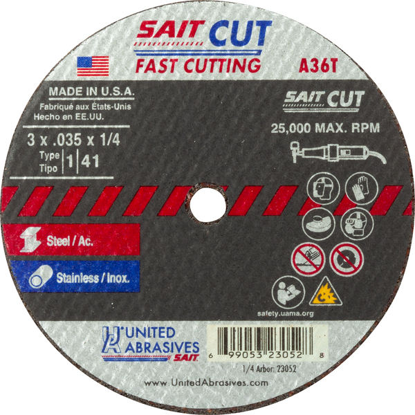 SAIT23069 TYPE 1 4 X .035 X 3/8 A36T THIN HIGH-SPEED CUTOFF WHEEL