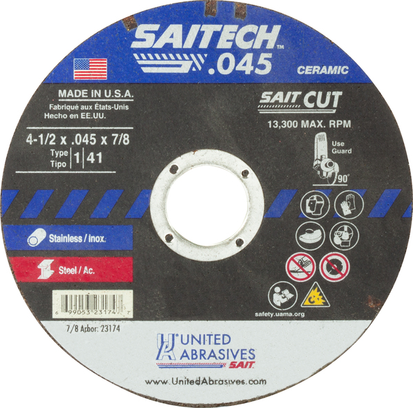 SAIT23174 TYPE 1 4 1/2 X .045 X 7/8 HIGH PERFORMANCE CUTTING WHEEL