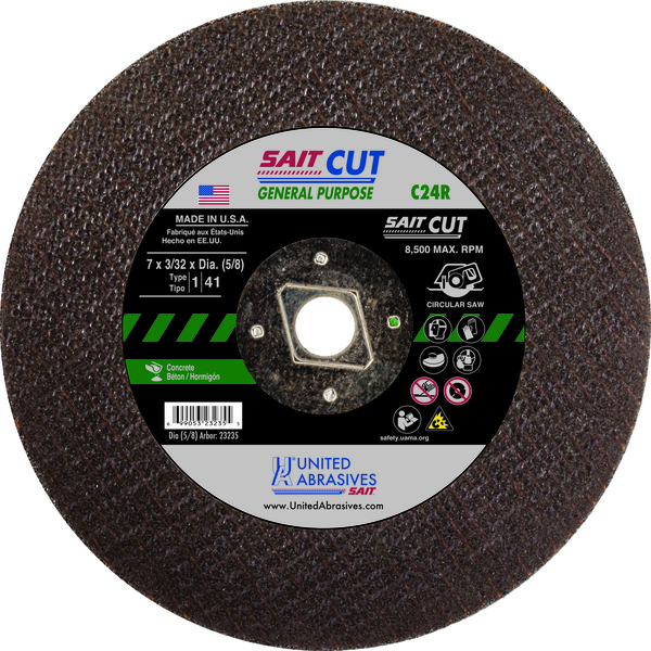 SAIT23235 TYPE 1 7 X 3/32 X 5/8 C24R PORTABLE CUTOFF WHEEL (CONCRETE)