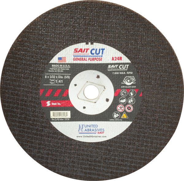 SAIT23258 TYPE 1 8 X 3/32 X 5/8 A24R PORTABLE CUTOFF WHEEL