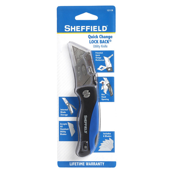 SHE12119 SHEFFIELD FOLDING UTILITY KNIFE WITH STORAGE