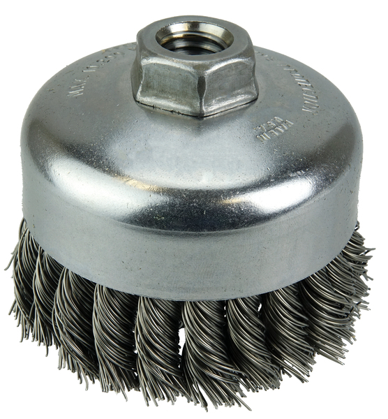 WEI12306 4 SINGLE ROW KNOT WIRE CUP BRUSH .014 STEEL FILL 5/8-11 ARBOR HOLE