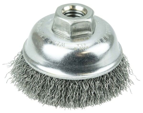 WEI13181 3 1/2 CRIMPED WIRE CUP BRUSH .014 STEEL FILL 5/8-11 ARBOR HOLE