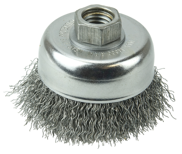 WEI13245 3 CRIMPED WIRE CUP BRUSH .014 STEEL FILL 5/8-11 ARBOR HOLE