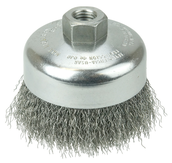 WEI14026 4 CRIMPED WIRE CUP BRUSH .014 STEEL FILL 5/8-11 ARBOR HOLE