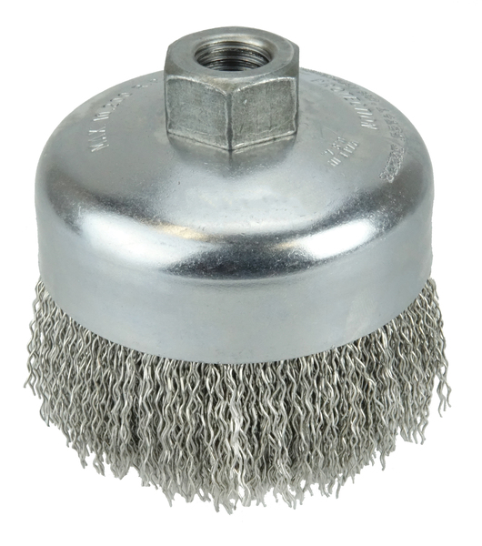 WEI14036 4 CRIMPED WIRE CUP BRUSH .020 STEEL FILL 5/8-11 ARBOR HOLE