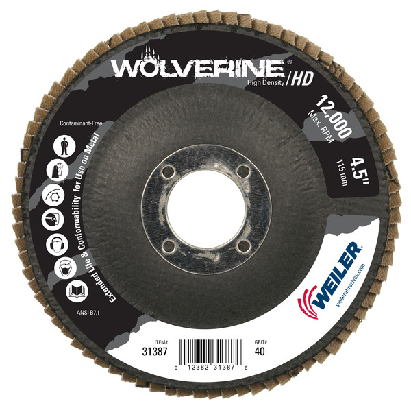 WEI31387 4 1/2" X 7/8" ARBOR HOLE VORTEC PRO HD FLAT PHENOLIC BACKING FLAP DISC T27 40Z