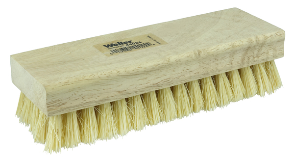 WEI44024 8 WHITE TAMPICO HAND SCRUB BRUSH SQUARE WOOD BLOCK