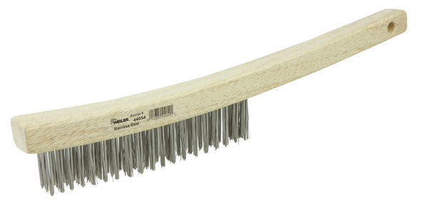 WEI44054 3 X 19 ROWS CURVED HANDLE SCRATCH BRUSH .012 STAINLESS FILL