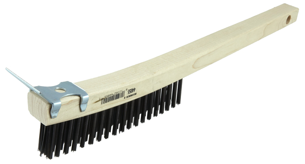 WEI44055 3 X 19 ROWS CURVED HANDLE SCRATCH BRUSH .012 STEEL FILL WITH SCRAPER