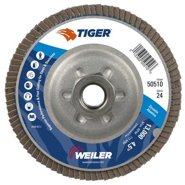 WEI50510 4 1/2" X 5/8-11 TIGER PREMIUM FLAP DISC T29 24Z