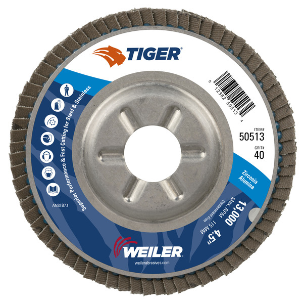 WEI50513 4 1/2" X 7/8" TIGER PREMIUM FLAP DISC T29 40Z